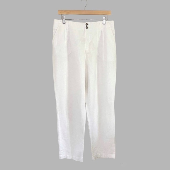 Garnet Hill High Waist Pleat Front Straight Leg Linen Trouser Pant White 12 - Picture 1 of 11